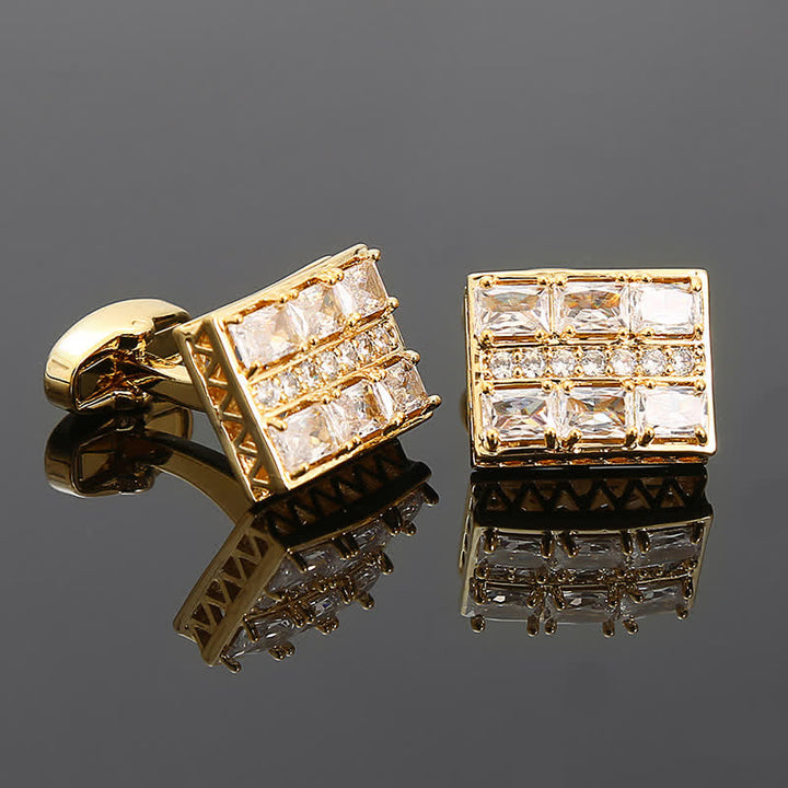 Men's Gold Plated Luxury Shiny Zircon Cufflinks - White & Gold - image 4