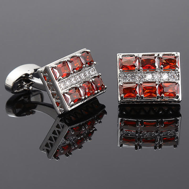 Men's Gold Plated Luxury Shiny Zircon Cufflinks - Red - image 3