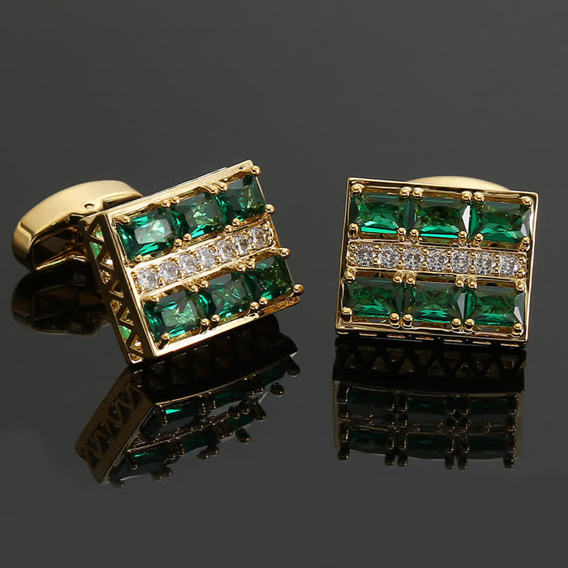 Men's Gold Plated Luxury Shiny Zircon Cufflinks - Green - image 0
