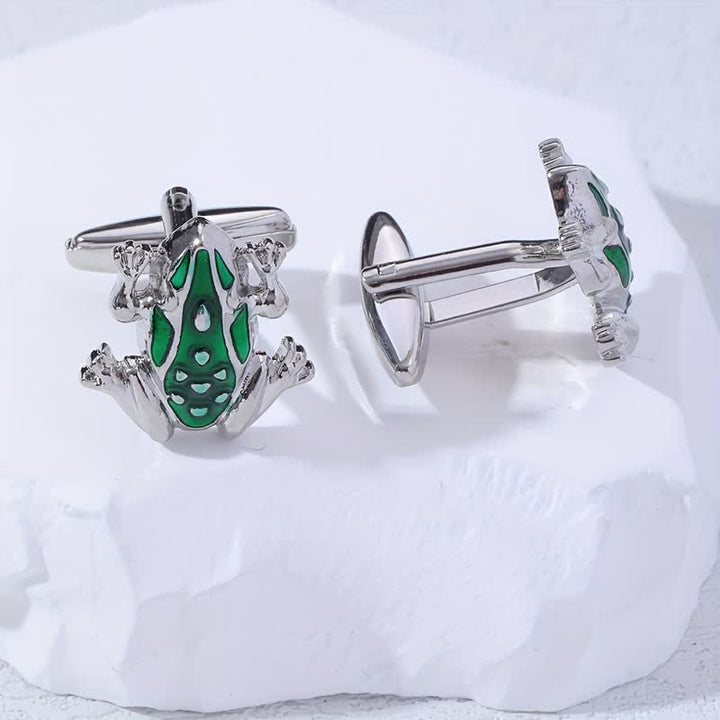 Men's Green Enamel Tree Frog Cufflinks - image 3