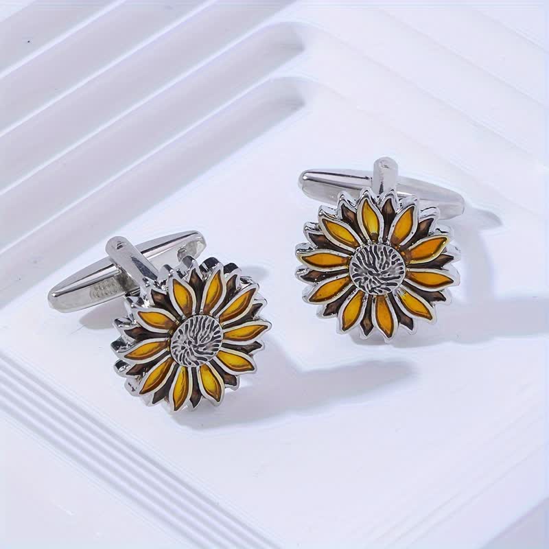 Men's Sunflower Yellow Flower Cufflinks - image 4