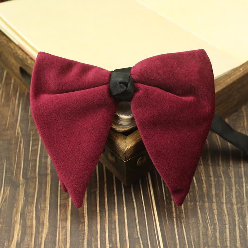 Men's Velvet Oversized Pointed Wedding Bow Tie - Dark Red #1 - image 7