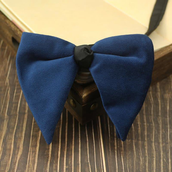 Men's Velvet Oversized Pointed Wedding Bow Tie - Dark Blue #1 - image 2