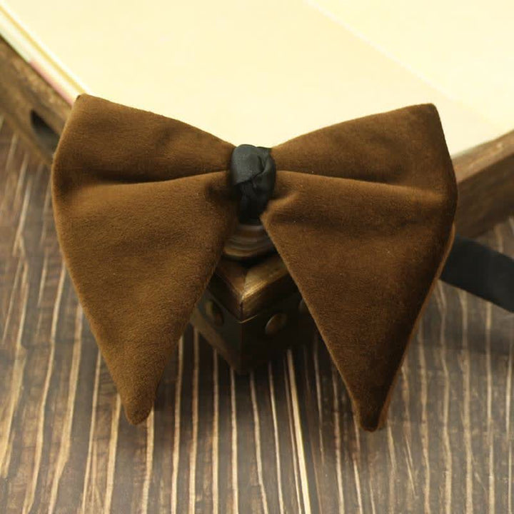 Men's Velvet Oversized Pointed Wedding Bow Tie - Coffee - image 5