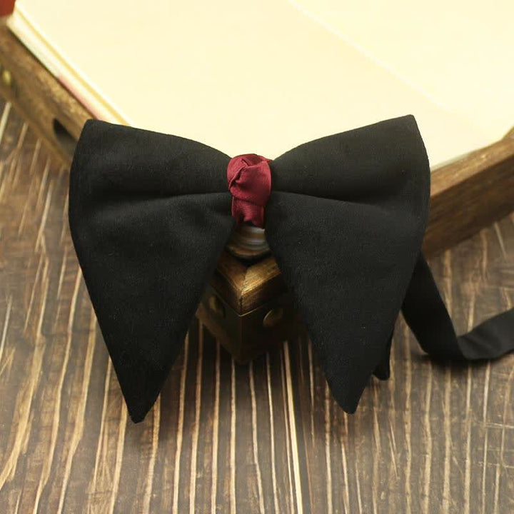 Men's Velvet Oversized Pointed Wedding Bow Tie - Black #1 - image 8