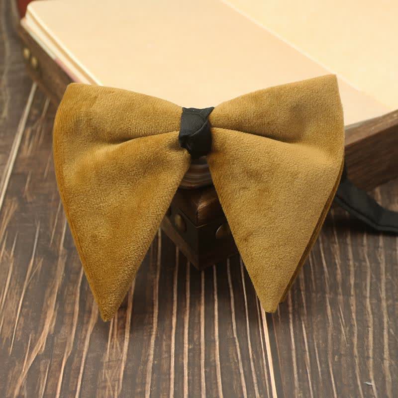 Men's Velvet Oversized Pointed Wedding Bow Tie - Yellow - image 10