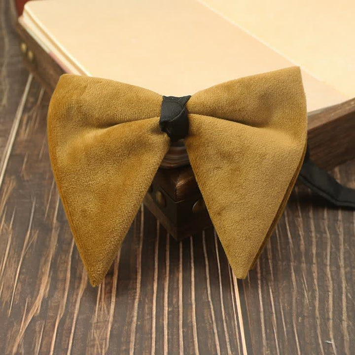 Men's Velvet Oversized Pointed Wedding Bow Tie - Yellow - image 10