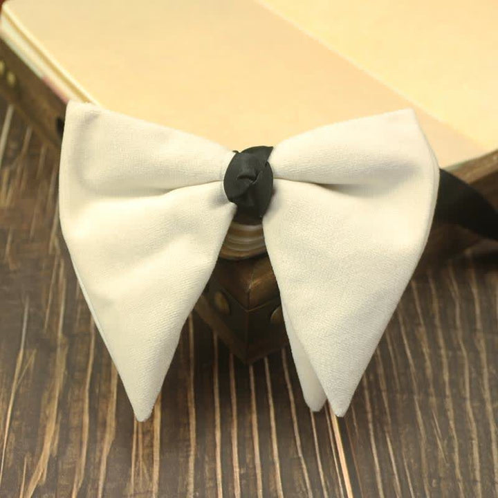 Men's Velvet Oversized Pointed Wedding Bow Tie - Ivory - image 11