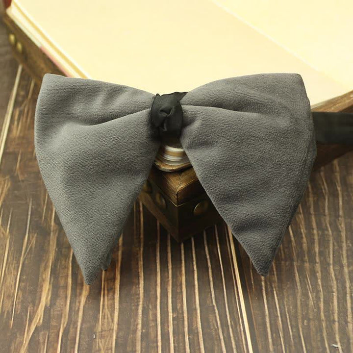 Men's Velvet Oversized Pointed Wedding Bow Tie - Gray - image 14
