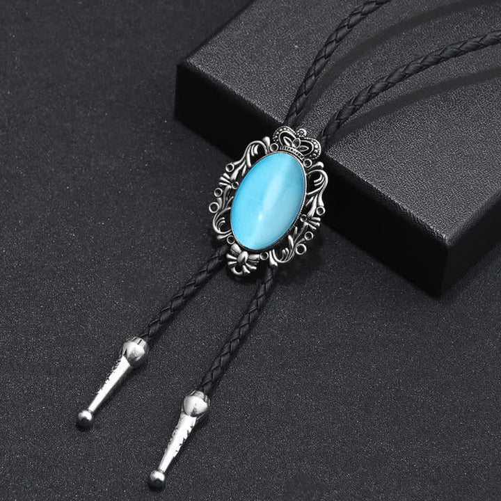 Vintage Crown Acrylic Opal Oval Bolo Tie - Sky Blue - image 7