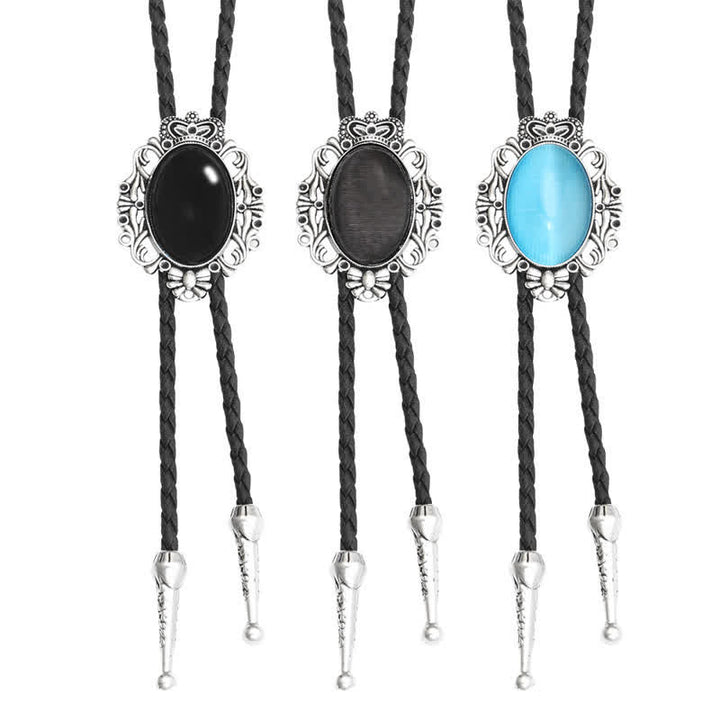 Vintage Crown Acrylic Opal Oval Bolo Tie - image 0