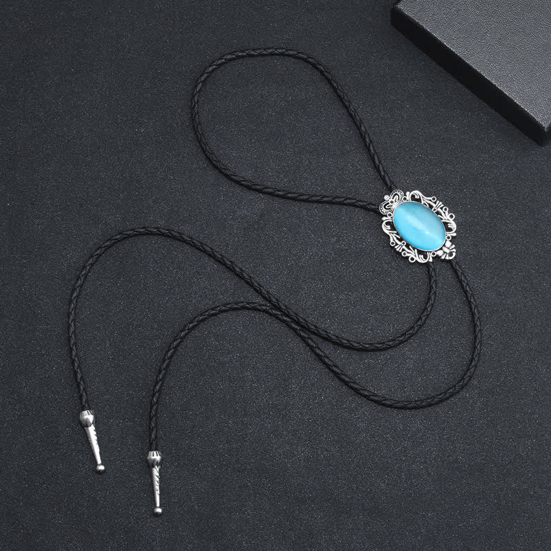 Vintage Crown Acrylic Opal Oval Bolo Tie - image 8