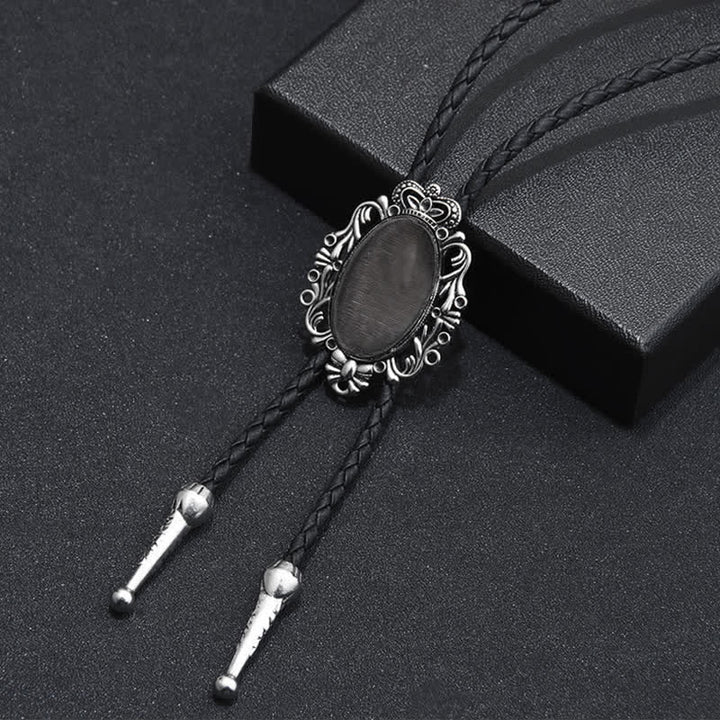 Vintage Crown Acrylic Opal Oval Bolo Tie - Matte Black - image 4