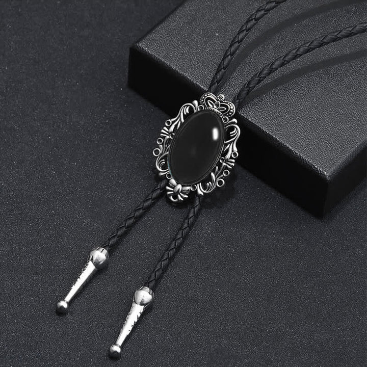Vintage Crown Acrylic Opal Oval Bolo Tie - Black - image 1