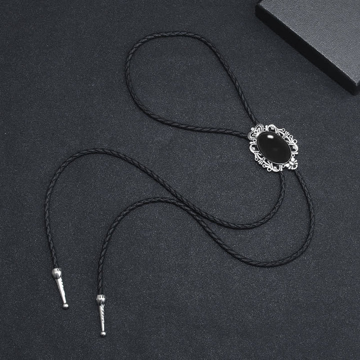 Vintage Crown Acrylic Opal Oval Bolo Tie - image 2