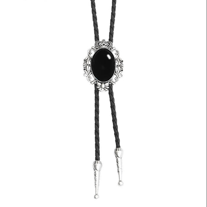 Vintage Crown Acrylic Opal Oval Bolo Tie - image 3