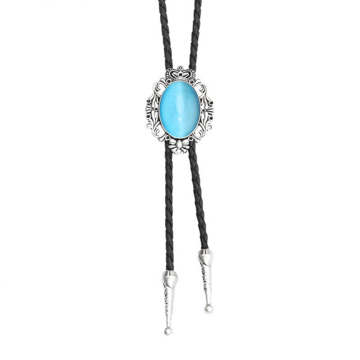 Vintage Crown Acrylic Opal Oval Bolo Tie - image 9