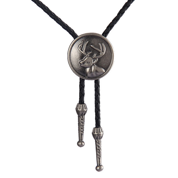 Western Deer Head Cowboy Rodeo Bolo Tie - Antique Silver - image 6
