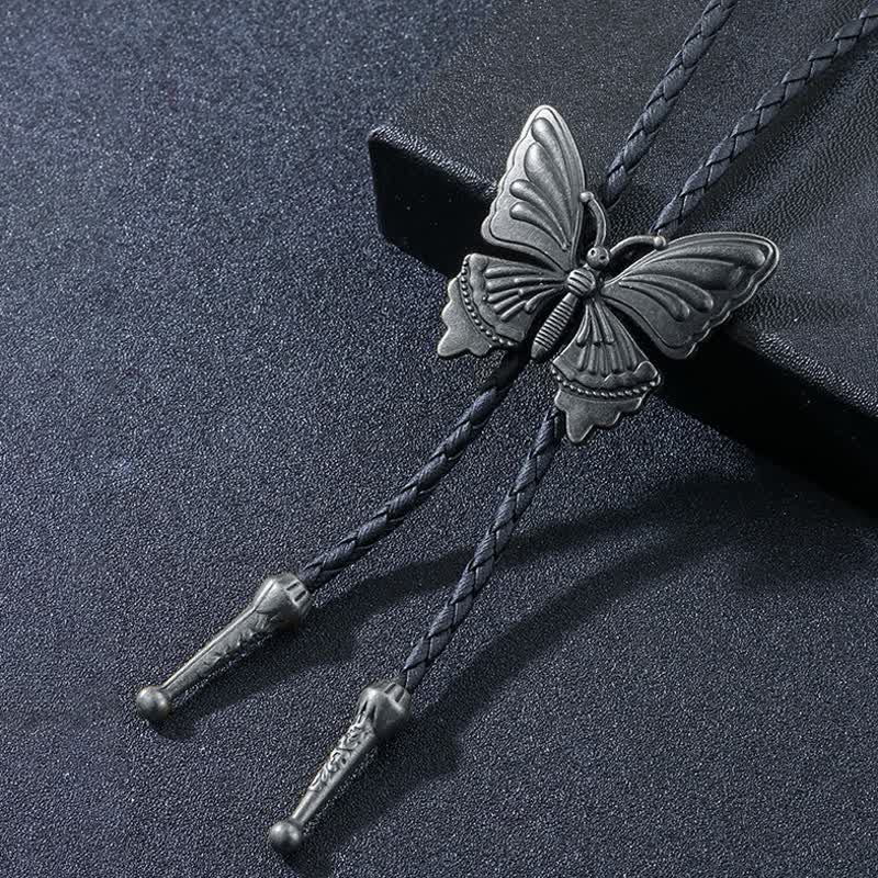 Charming Dance Butterfly Braided Bolo Tie - Antique Silver - image 5