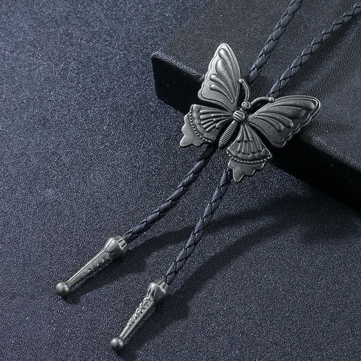 Charming Dance Butterfly Braided Bolo Tie - Antique Silver - image 5