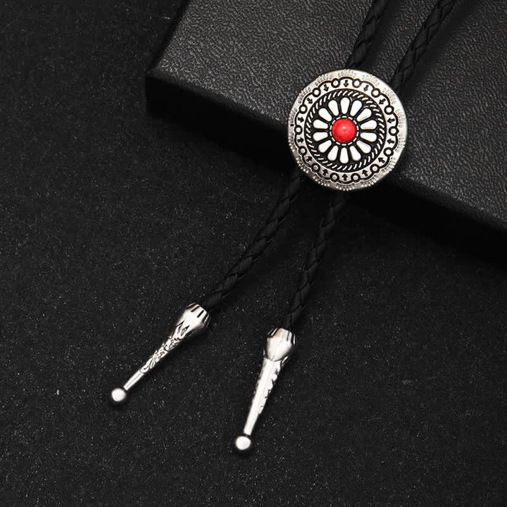 Round Turquoise Stone Centerpiece Bolo Tie - image 7