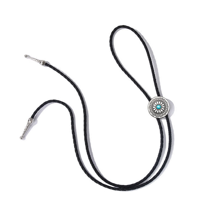 Round Turquoise Stone Centerpiece Bolo Tie - image 5