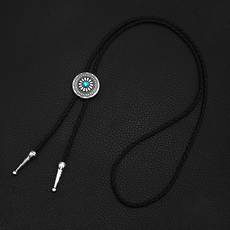 Round Turquoise Stone Centerpiece Bolo Tie - image 4
