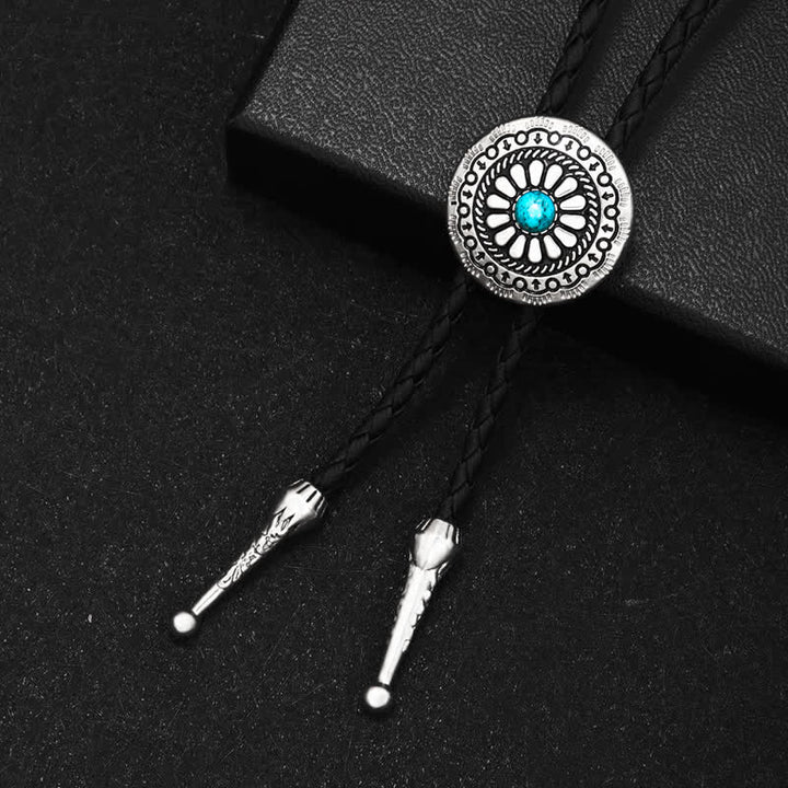 Round Turquoise Stone Centerpiece Bolo Tie - image 3
