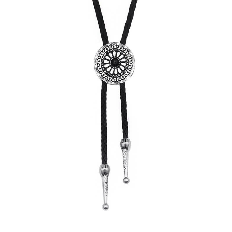 Round Turquoise Stone Centerpiece Bolo Tie - Black - image 10