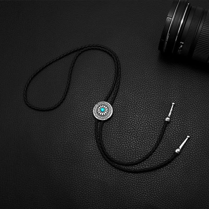 Round Turquoise Stone Centerpiece Bolo Tie - image 1