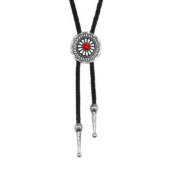 Round Turquoise Stone Centerpiece Bolo Tie - Red - image 6