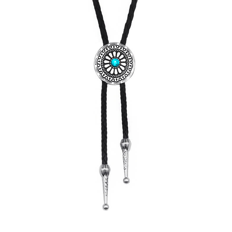 Round Turquoise Stone Centerpiece Bolo Tie - Blue - image 2