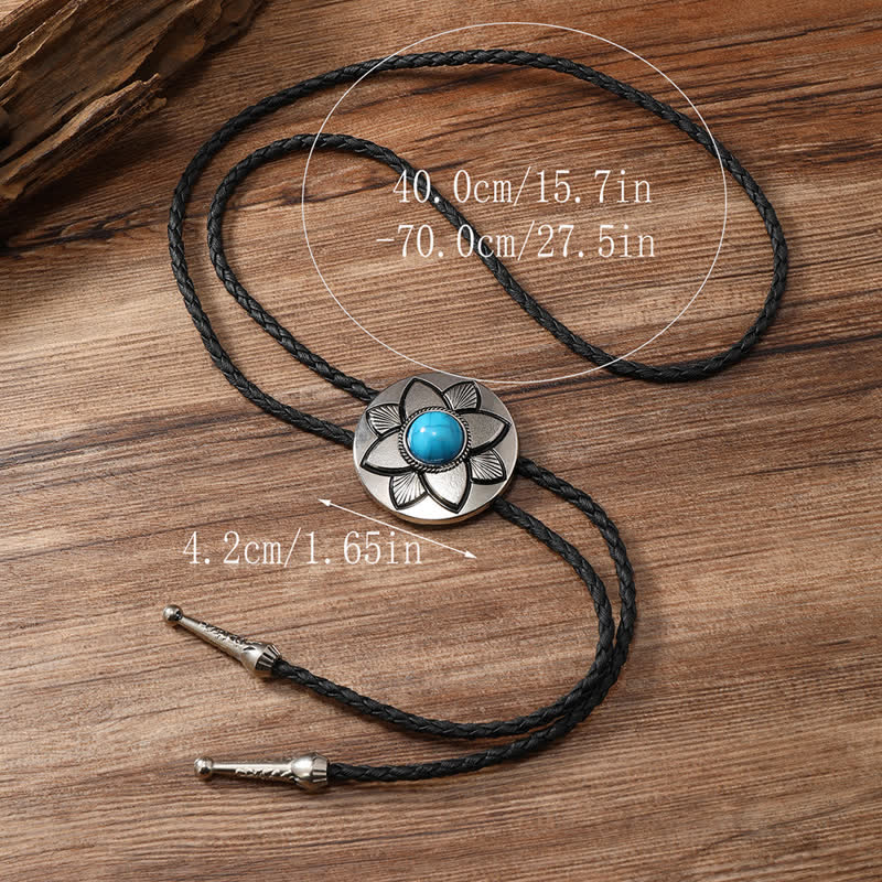 Oval Carved Petal Black Turquoise Stone Bolo Tie - image 8