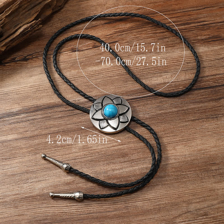 Oval Carved Petal Black Turquoise Stone Bolo Tie - image 8