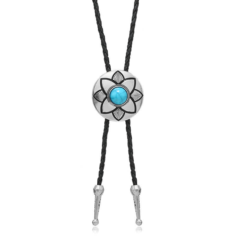 Oval Carved Petal Black Turquoise Stone Bolo Tie - image 9