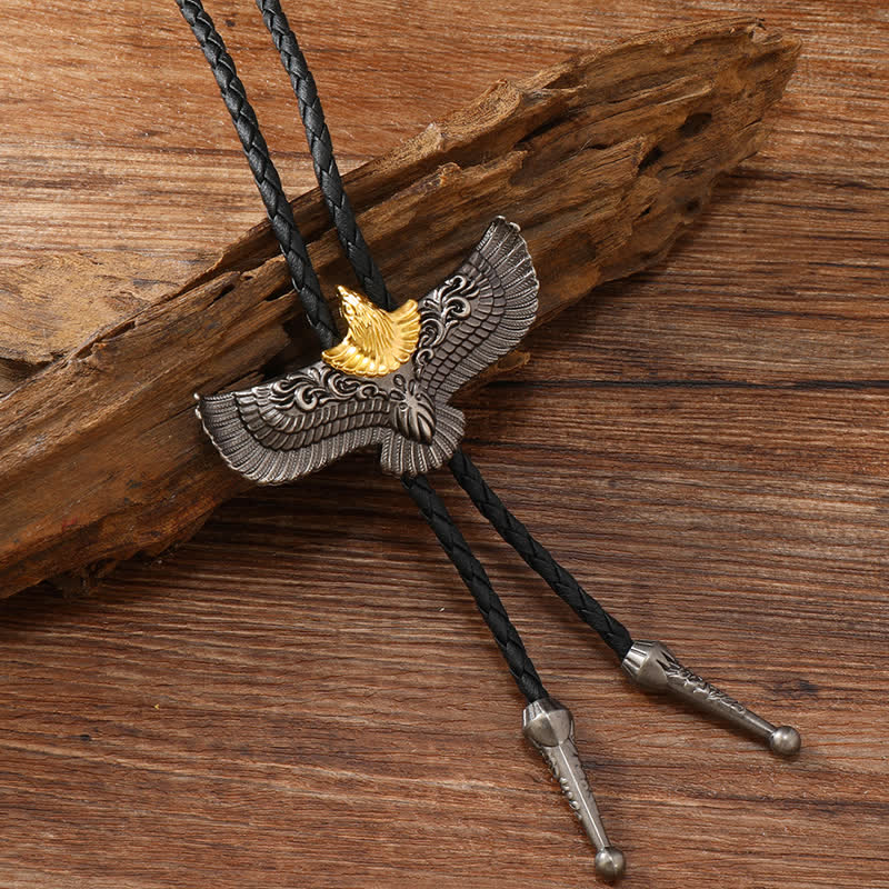 Retro Flying Eagle Spreading Wings Bolo Tie - Black - image 1