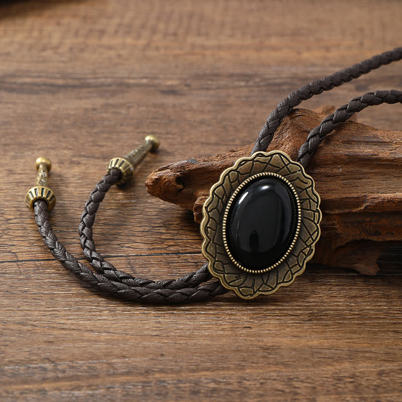 Stunning Western Replica Stone Bolo Tie - Obsidian - image 5