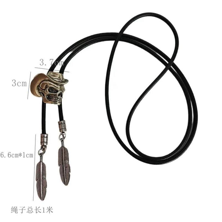 Bronze Skull With Cowboy Hat Bolo Tie - image 5