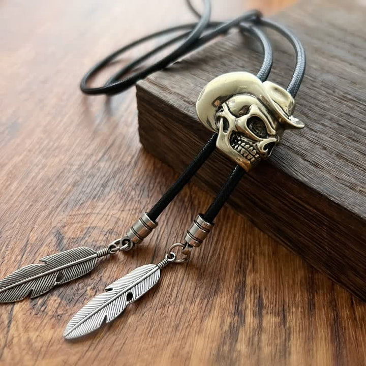 Bronze Skull With Cowboy Hat Bolo Tie - Bronze - image 0