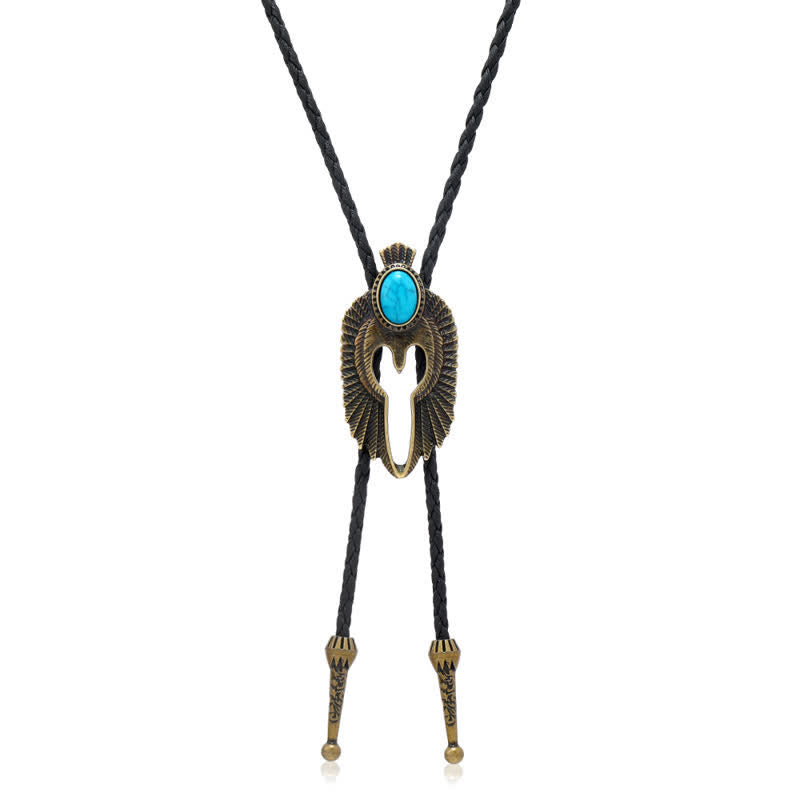 Western Eagle Bird Turquoise Stone Bolo Tie - image 6