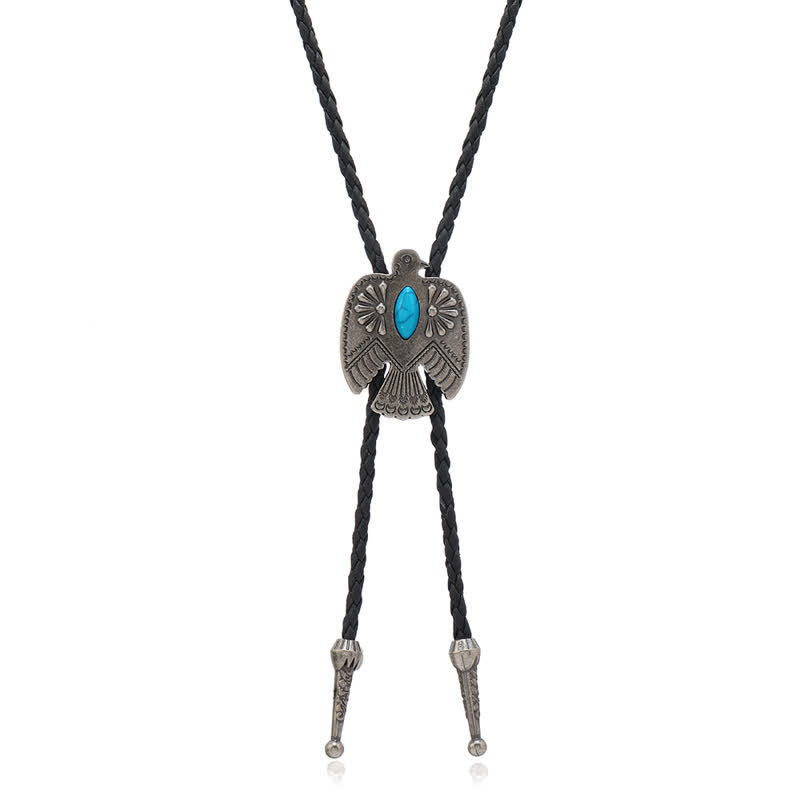 Western Eagle Bird Turquoise Stone Bolo Tie - image 3