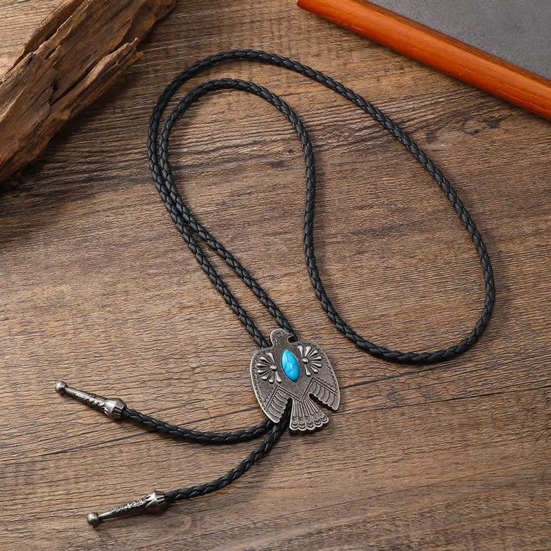 Western Eagle Bird Turquoise Stone Bolo Tie - image 2