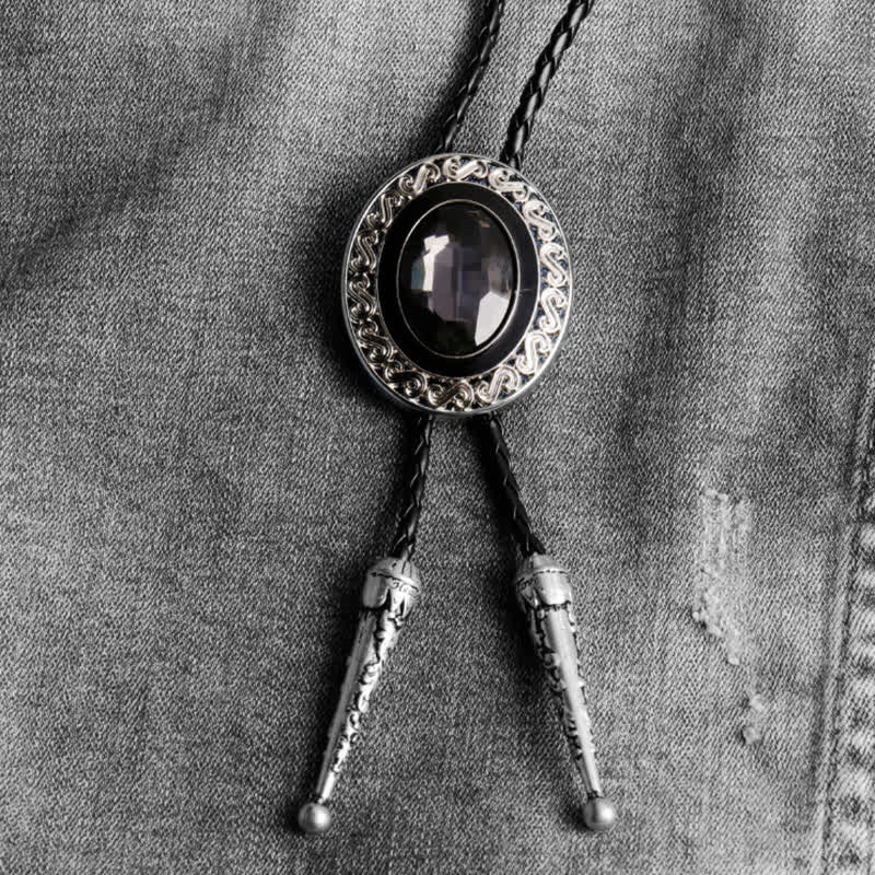 Western Style Middle Inlay Crystal Bolo Tie - Silver / Gray - image 10