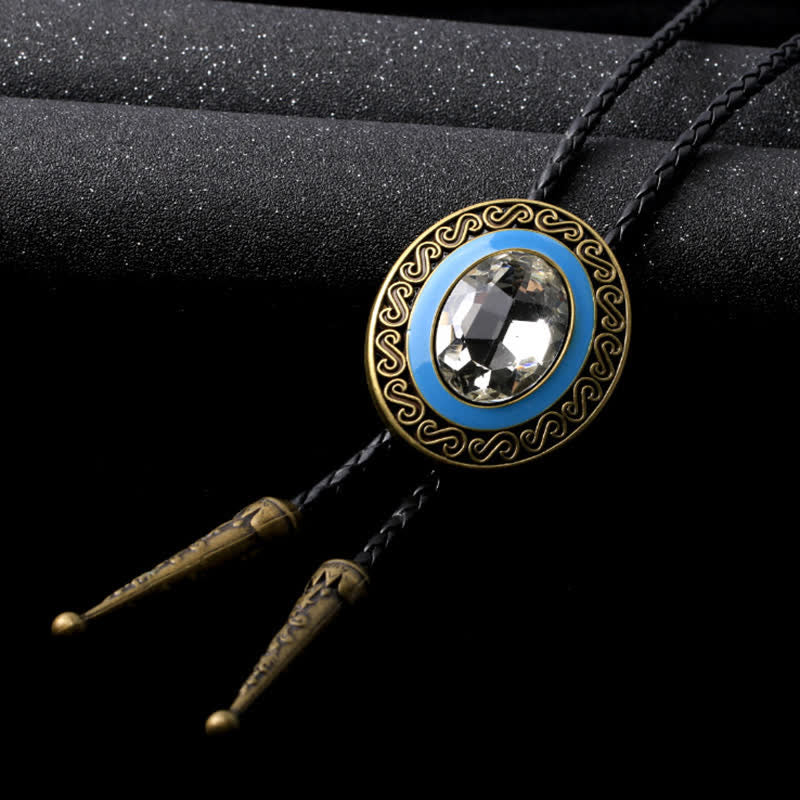 Western Style Middle Inlay Crystal Bolo Tie - Bronze / White - image 0
