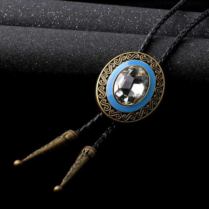 Western Style Middle Inlay Crystal Bolo Tie - Bronze / White - image 0