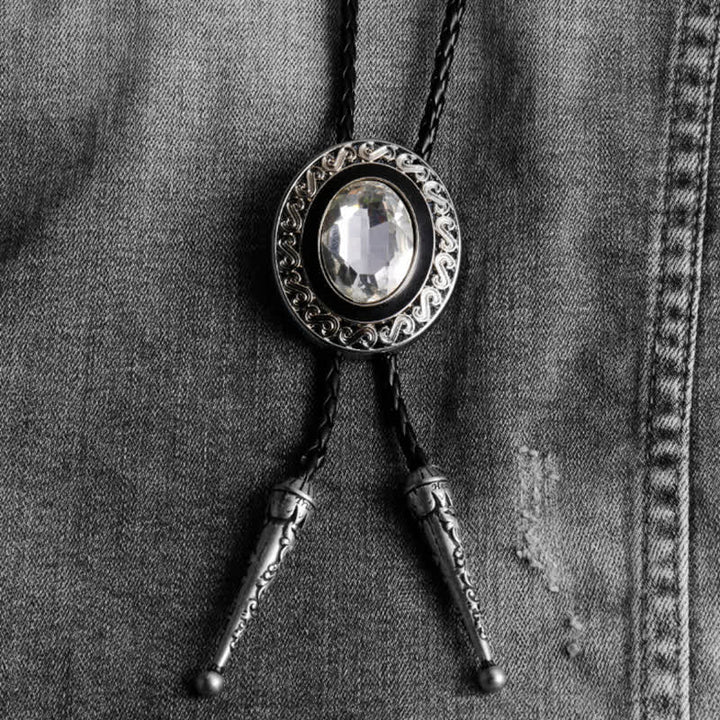Western Style Middle Inlay Crystal Bolo Tie - Silver / White - image 7