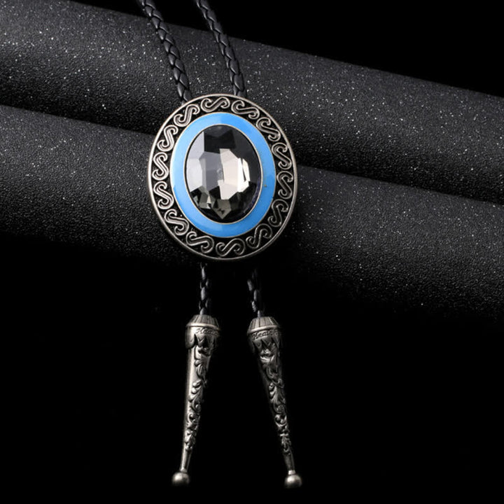 Western Style Middle Inlay Crystal Bolo Tie - Antique Silver / Gray - image 12
