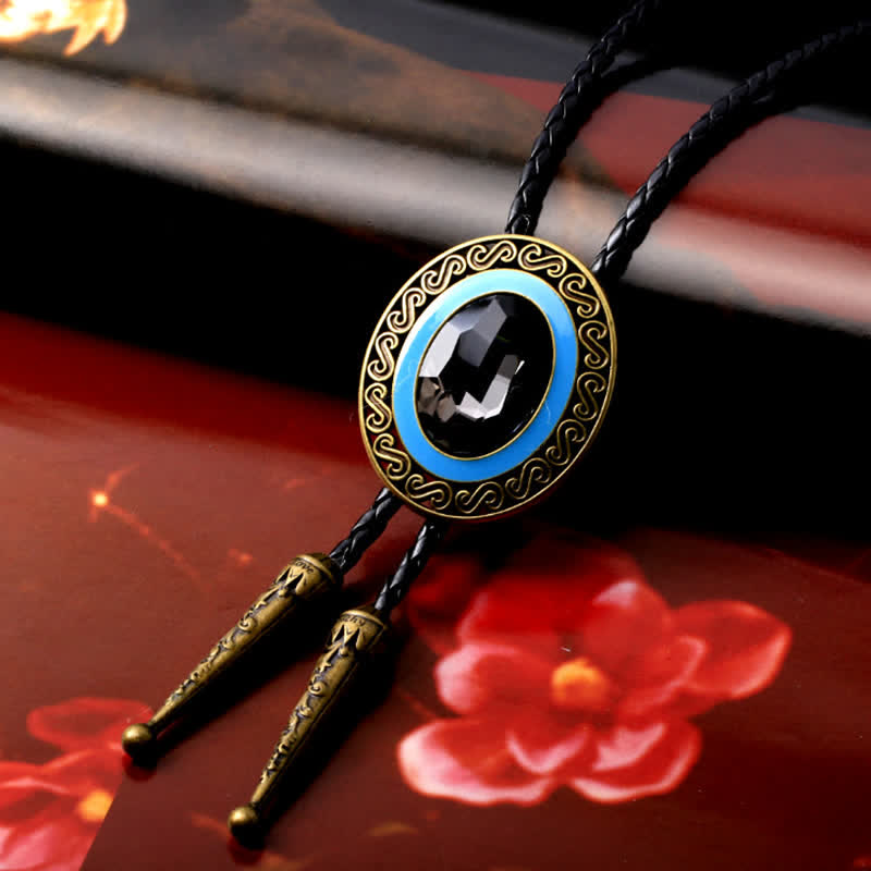 Western Style Middle Inlay Crystal Bolo Tie - Bronze / Gray - image 2