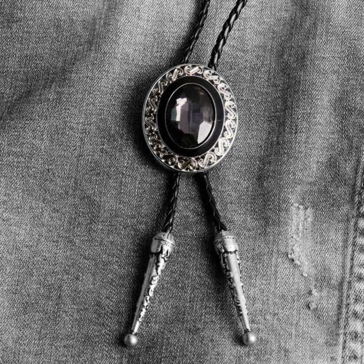 Western Style Middle Inlay Crystal Bolo Tie - Silver / Gray - image 10