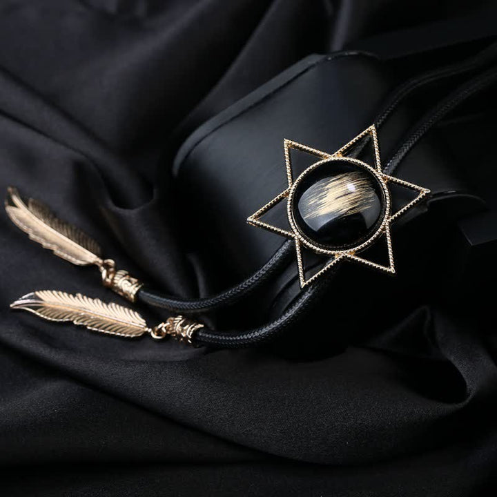 Hexagram Star Gemstone Shirt Collar Bolo Tie - Gold - image 0